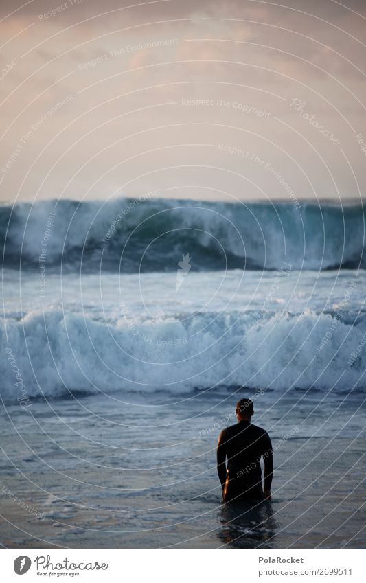 #AS# Wave Natur Urelemente Wasser beobachten Junger Mann Wellen Wellengang Meer Strand Neoprenanzug gewaltig Respekt schön bezaubernd Kraft Erwartung Farbfoto