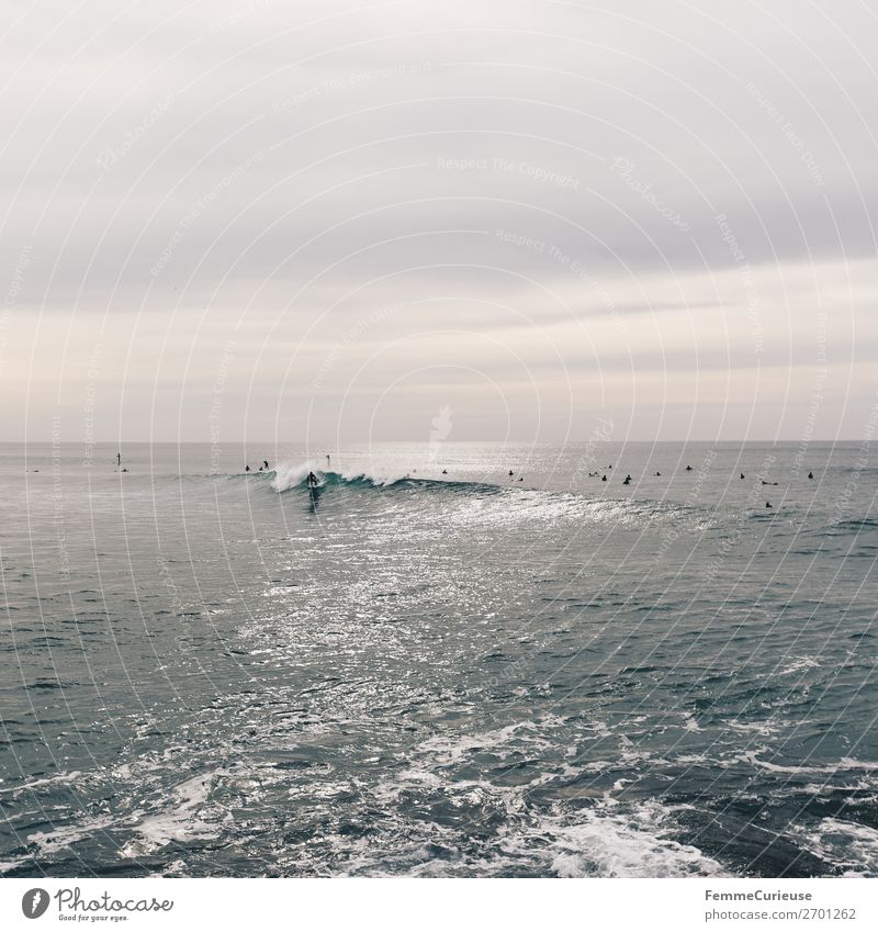 Surfers in the Atlantic Ocean Natur Bewegung Ferien & Urlaub & Reisen Surfen Portugal Atlantik Wasser Meer Wellengang Wolken Farbfoto Außenaufnahme