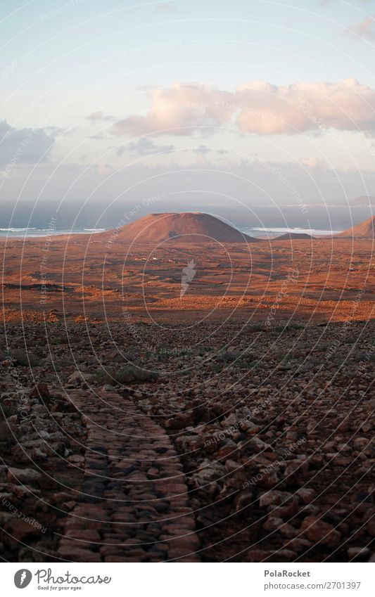 #AS# Vulkano Landschaft Weisheit Berge u. Gebirge Meer Aussicht wandern Sonnenuntergang steinig Urlaubsfoto Fuerteventura Mars Insel karg Farbfoto Außenaufnahme