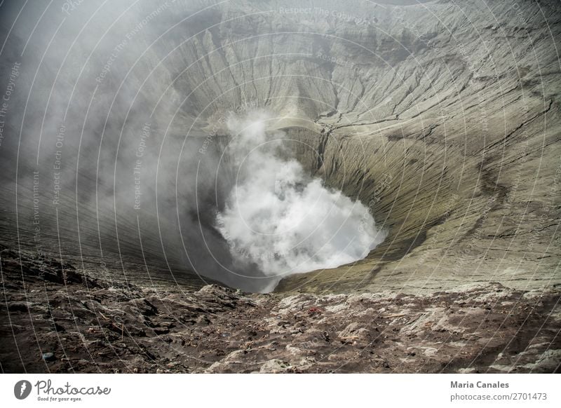 Dentro des Kraters Natur Landschaft Urelemente Erde Sand Feuer Vulkan Bromo Kraterrand Insel Java Indonesien beobachten Humo Innenbereich der Cráter Caldera