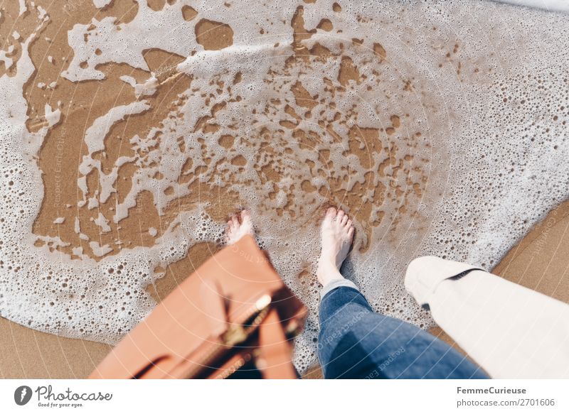 Feet of a woman on a sandy beach on the Atlantic Ocean feminin Frau Erwachsene 1 Mensch 18-30 Jahre Jugendliche 30-45 Jahre Ferien & Urlaub & Reisen Sandstrand