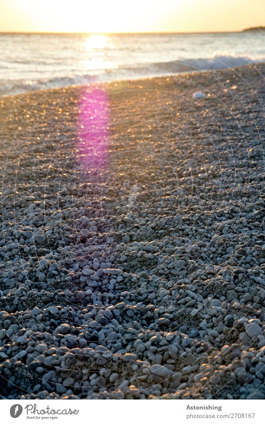 am Strand Umwelt Natur Landschaft Luft Himmel Horizont Sonne Sonnenaufgang Sonnenuntergang Sonnenlicht Sommer Wetter Schönes Wetter Wärme Wellen Küste Meer