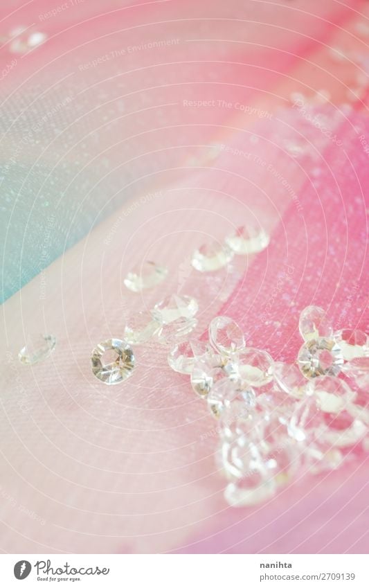 Ein schönes und elegantes Makro von Glitter Reichtum Stil Design Tapete Hochzeit Blume Schmuck Stein glänzend ästhetisch hell trendy niedlich rosa türkis Farbe
