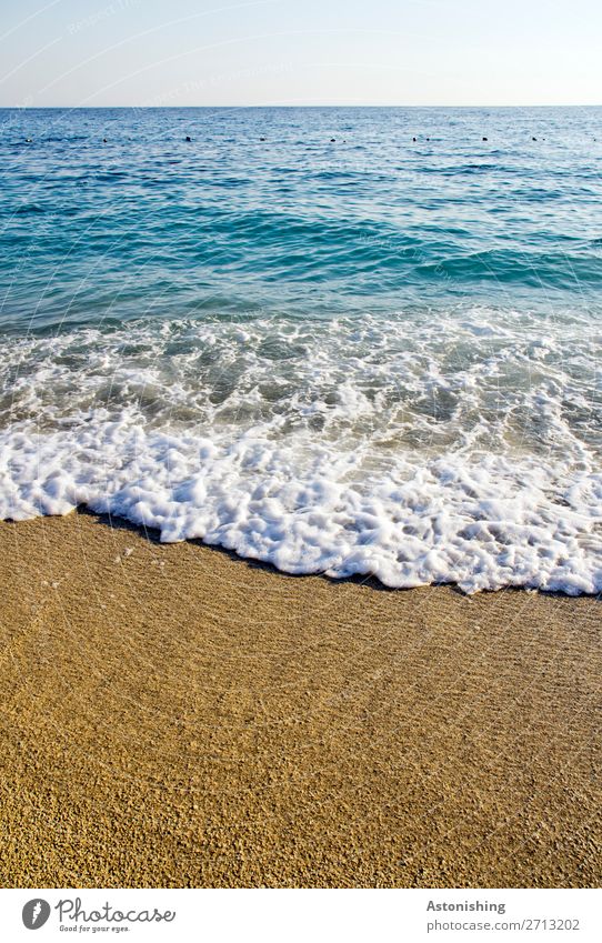 Strand Umwelt Natur Landschaft Himmel Horizont Sommer Wetter Schönes Wetter Wellen Küste Meer Mittelmeer Albanien schön Wärme blau gelb weiß Gjipe Gjipe Beach