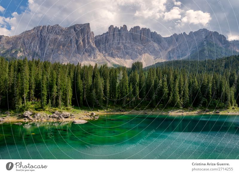 Carezza-See in den Dolomiten, Italien carezza dolomiti Landschaft Berge Sommer Wasser durchsichtig grün Alpen Außenaufnahme Ferien & Urlaub & Reisen Natur