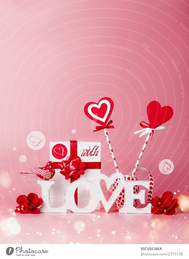 Valentinstag Hintergrund mit Liebe und Herzen kaufen Stil Design Party Veranstaltung Feste & Feiern Dekoration & Verzierung Kerze Schleife rosa rot weiß
