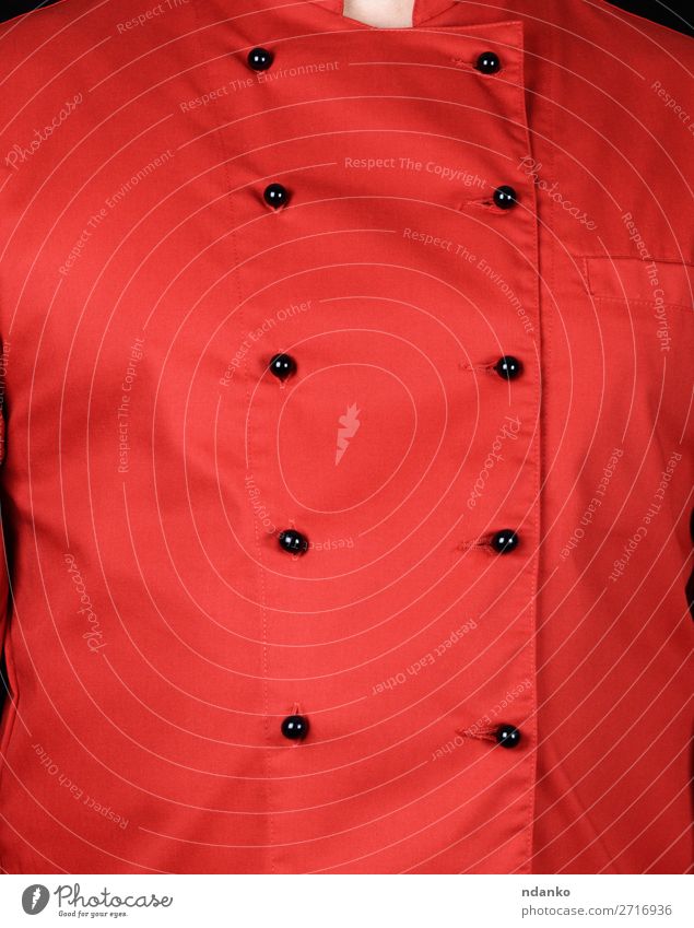 Fragment einer roten Uniform mit schwarzen Knöpfen Stil Küche Restaurant Arbeit & Erwerbstätigkeit Beruf Koch Mensch Mann Erwachsene Bekleidung Hemd Anzug Jacke