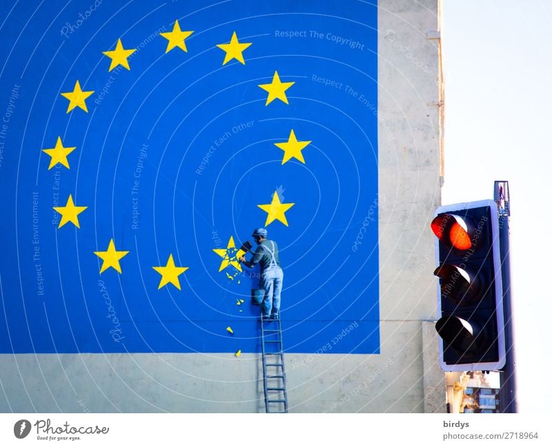 Brexit ohne Exit ? Handwerk maskulin 1 Mensch Kunst Dover Fassade Ampel Europafahne Zeichen Graffiti Eurozeichen Arbeit & Erwerbstätigkeit authentisch