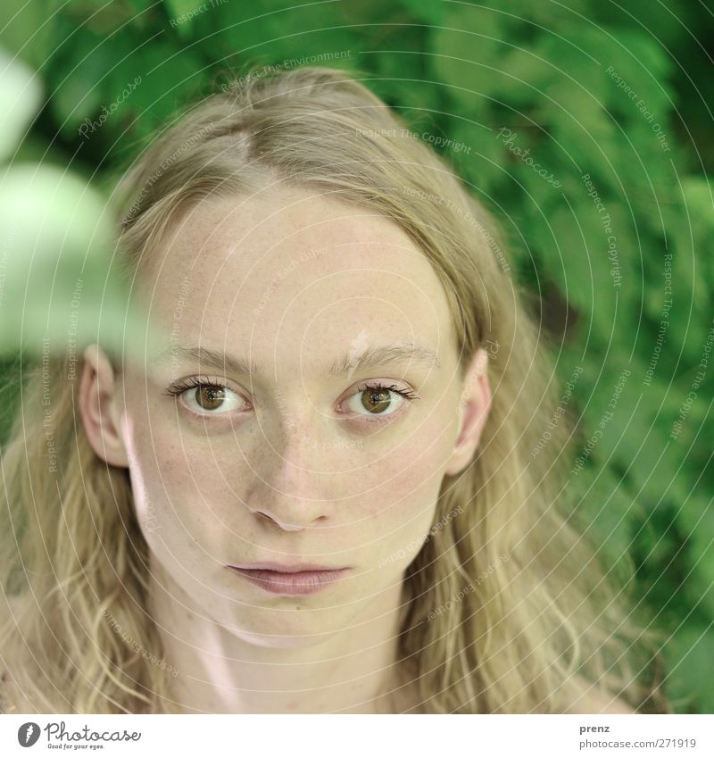 Frau Portrait 3 Mensch feminin Junge Frau Jugendliche Kopf 1 18-30 Jahre Erwachsene ästhetisch grün Gefühle blond Blick Farbfoto Außenaufnahme