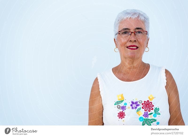 Porträt einer älteren Frau graue Haare alt Beautyfotografie in den Ruhestand getreten Mensch Senior Erholung niedlich attraktiv horizontal hübsch Brillenträger