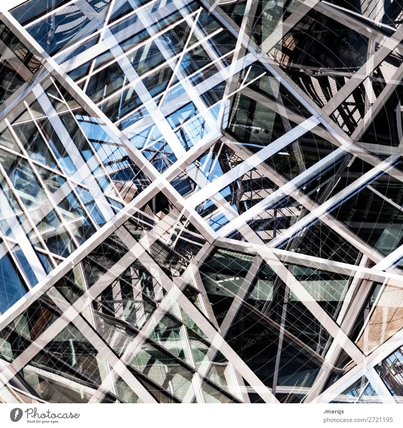 Random provisorisch Konstruktion kompliziert komplex Metall Linie Chaos Strukturen & Formen Architektur abstrakt Muster Stahl Doppelbelichtung Nahaufnahme Glas