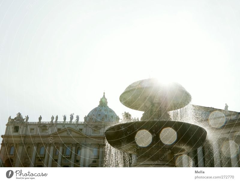 Erleuchtung Architektur Rom Vatikan Italien Europa Stadt Hauptstadt Kirche Dom Platz Bauwerk Gebäude Brunnen Sehenswürdigkeit Petersdom Tropfen glänzend alt