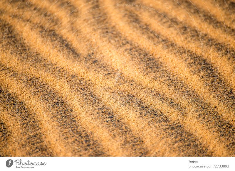 Sandstrand mit Mustern Sommer Strand maritim Linien Täler Höhen Wellen Textur gemustert linienförmig Textraum Farbfoto Nahaufnahme Menschenleer