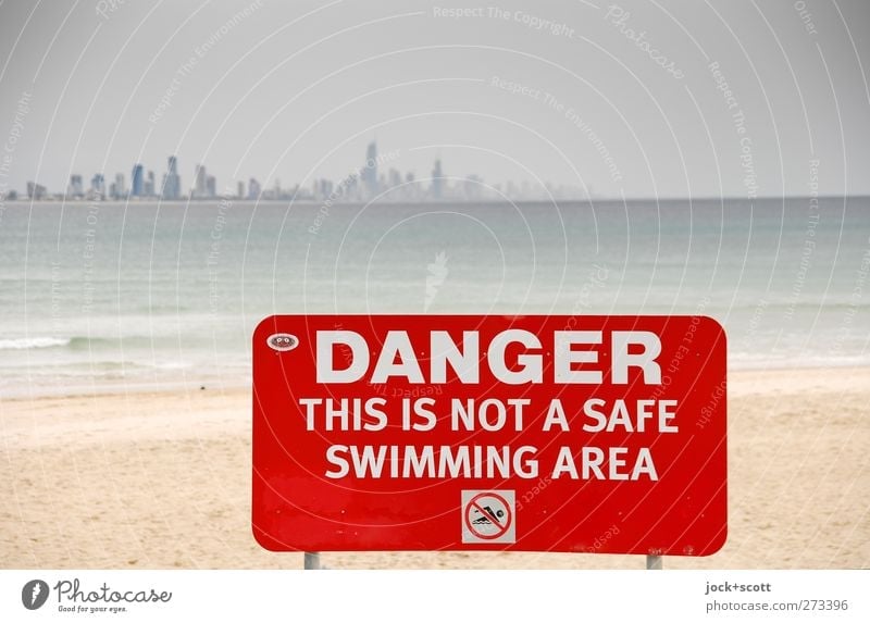 DO NOT SWIM Ferien & Urlaub & Reisen Schwimmen & Baden schlechtes Wetter Pazifik Pazifikstrand Gold Coast Skyline Hinweisschild Warnschild Piktogramm