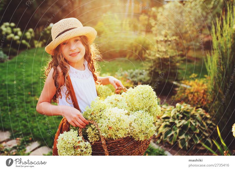 fröhlich romantisches Kind Mädchen spielt und pflückt Blumen Lifestyle Freude harmonisch Freizeit & Hobby Sommer Garten Gartenarbeit Umwelt Natur Landschaft