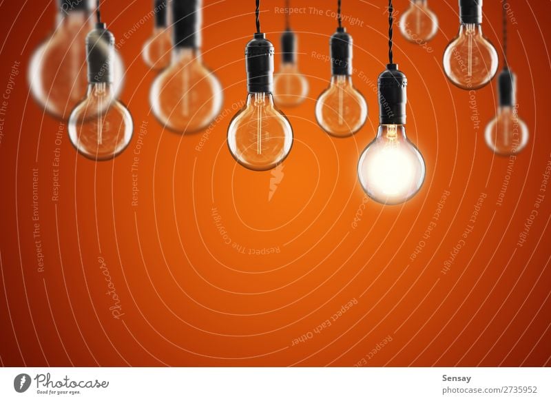 Ideen- und Führungskonzept Vintage Glühbirne Design Lampe Erfolg Wissenschaften Technik & Technologie alt hell gelb rot Energie Farbe Kreativität Hintergrund