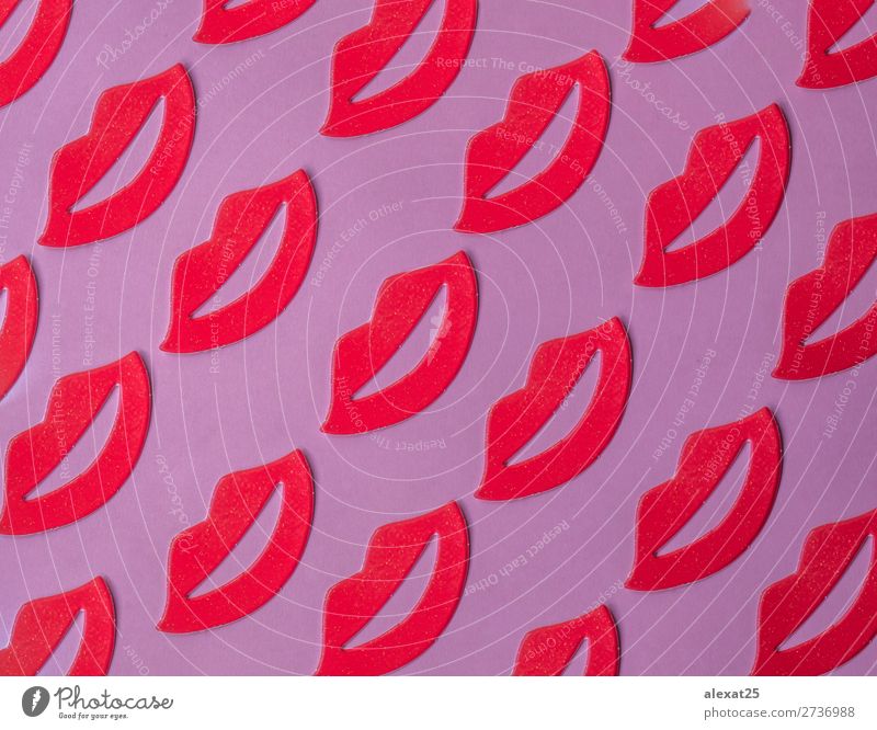 Rote weibliche Lippenmuster auf rosa Hintergrund Design Tapete Frau Erwachsene Mund Kunst Mode Küssen Liebe Glück rot Romantik Beautyfotografie horizontal