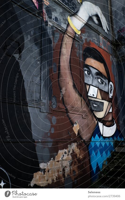 Art Streetart Kunst Gemälde Fassade Ruine Stadt Graffiti Wand Mauer streetart Jugendkultur Straßenkunst Wandmalereien Kreativität Außenaufnahme Mensch Augen