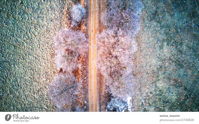 Luftaufnahme der gefrorenen Straße im Frühjahr Ferien & Urlaub & Reisen Ausflug Ferne Winter Schnee Natur Landschaft Erde Frühling Klima Wetter Eis Frost Baum