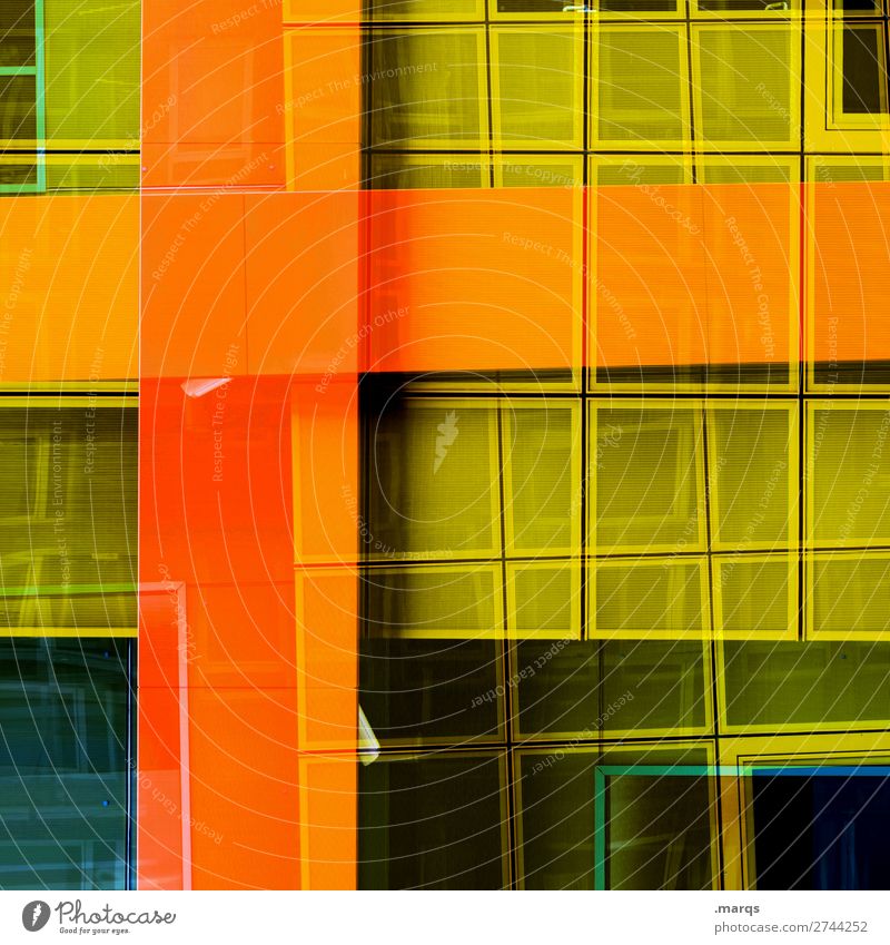 + Fassade abstrakt Nahaufnahme Doppelbelichtung Muster Strukturen & Formen Raster Farbe orange gelb türkis Plus außergewöhnlich Hintergrundbild Design Stil