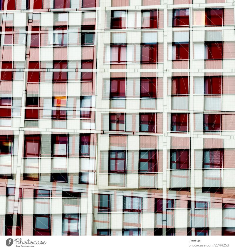Wohnmaschine Lifestyle elegant Stil Design Hochhaus Fassade Fenster Linie Häusliches Leben außergewöhnlich trendy einzigartig viele rot schwarz weiß Ordnung