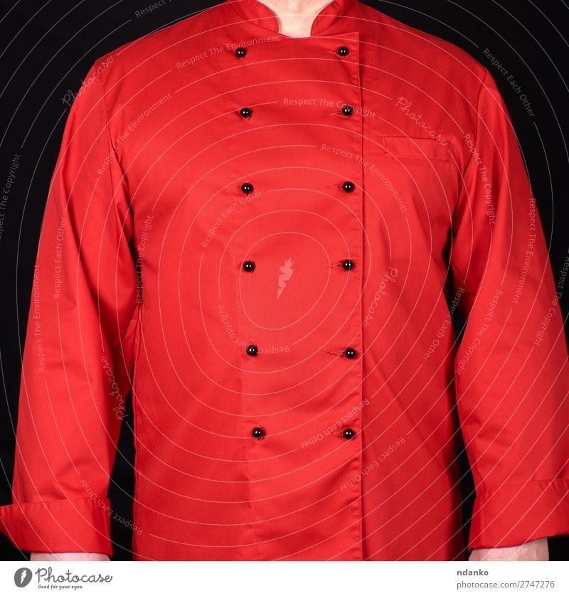 Fragment einer roten Uniform mit schwarzen Knöpfen Stil Küche Restaurant Arbeit & Erwerbstätigkeit Beruf Koch Mensch Mann Erwachsene Mode Bekleidung Hemd Anzug