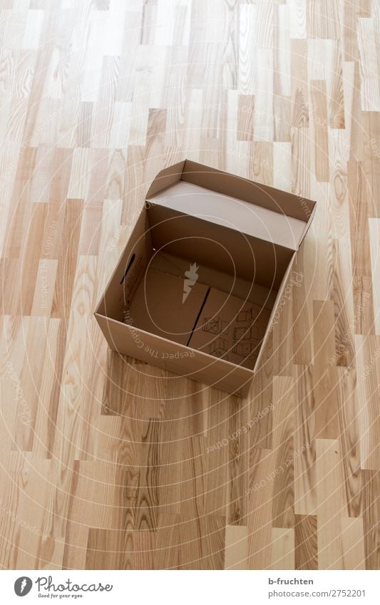 Leerer Karton Wohnung Umzug (Wohnungswechsel) einrichten wählen gebrauchen leer Umzugskarton füllen Boden Parkett einfach bescheiden Kasten Schachtel Büro Idee