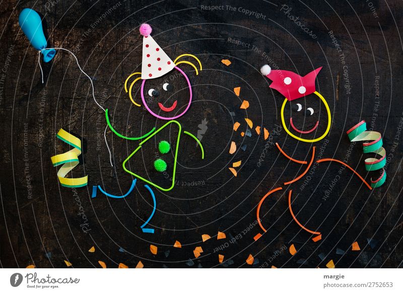 Gummiwürmer: Helau und Alaaf! Zwei Faschings- Jecken feiern mit Luftschlangen, Konfetti und Luftballon Freizeit & Hobby Nachtleben Entertainment Party