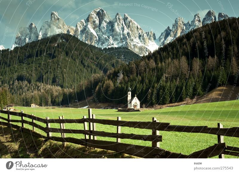 Göttliches Plätzchen Sommer Umwelt Natur Landschaft Himmel Klima Schönes Wetter Wiese Wald Alpen Berge u. Gebirge Gipfel Schneebedeckte Gipfel Kirche
