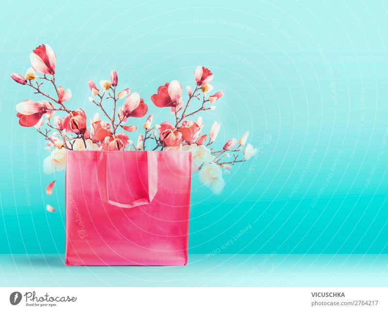 Rosa Einkaufstasche mit Frühlingsblüten kaufen Design Natur Sommer Blume Blüte Tasche Dekoration & Verzierung Blumenstrauß trendy rosa türkis Duft Inspiration