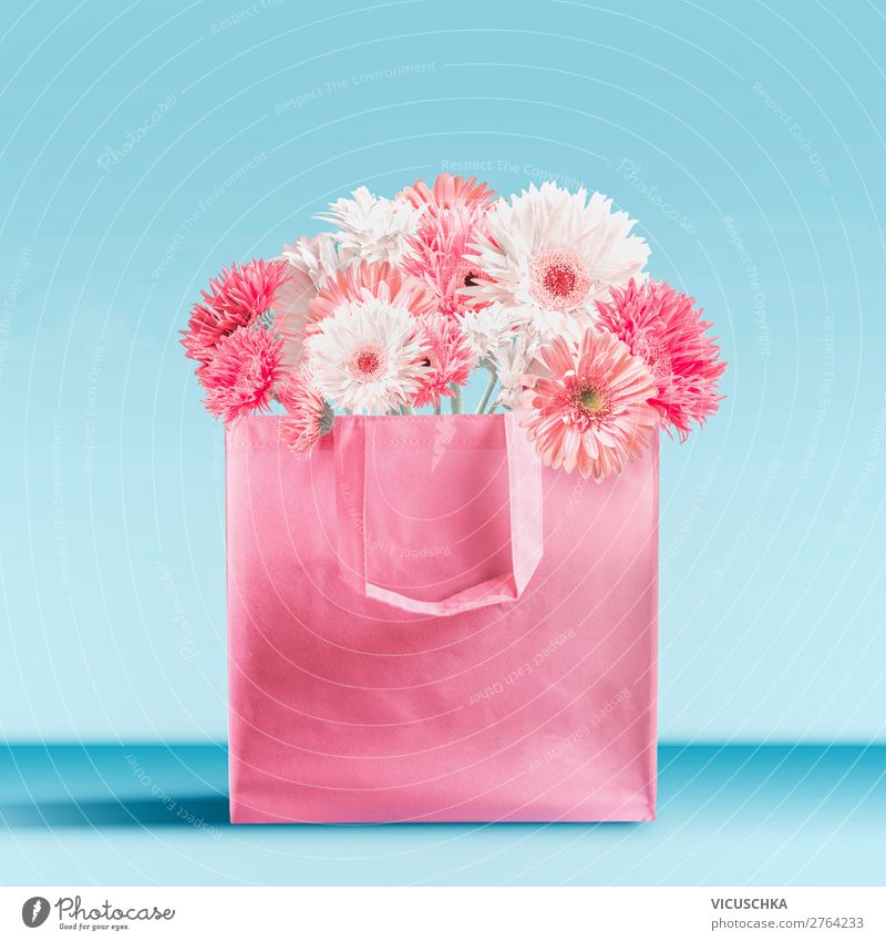 Rosa Einkaufstasche mit Gerbera Blumen kaufen Stil Design Sommer Dekoration & Verzierung Feste & Feiern Valentinstag Muttertag Hochzeit Geburtstag Blumenstrauß