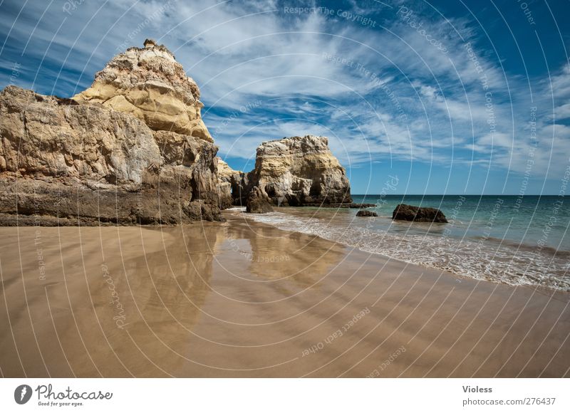 Praia de Rocha Landschaft Erde Himmel Wolken Sommer Schönes Wetter Wellen Küste Meer Erholung Zufriedenheit Lebensfreude schön Ferien & Urlaub & Reisen Felsen