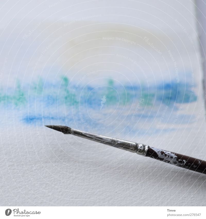 Pinsel vor Aquarellpapier Freizeit & Hobby Kunst Maler hell blau braun weiß Inspiration Kreativität Bild Wasserfarbe zart leicht malen abstrakt Gedeckte Farben