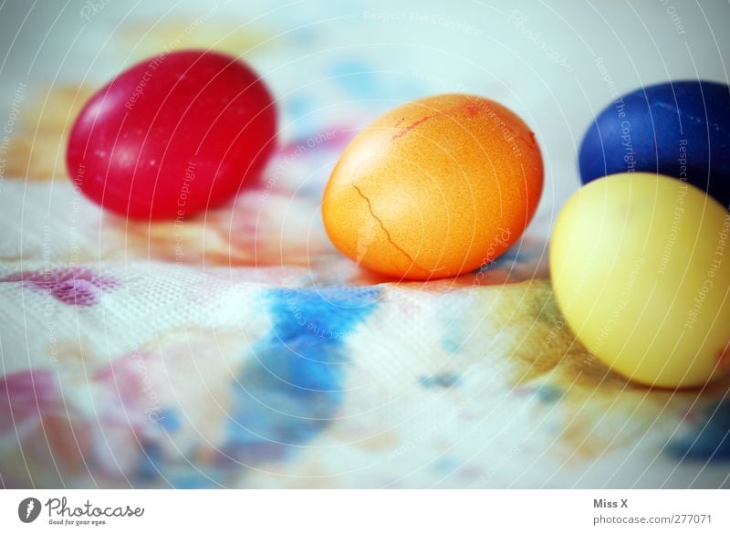Ei Ei Ei Lebensmittel Ernährung Ostern rund blau mehrfarbig gelb rot Osterei Osternest orange 4 färben Farbstoff Farbenspiel bemalt Tradition trocknen