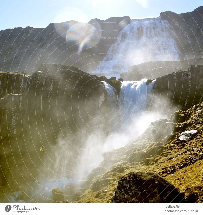 1800 Umwelt Natur Landschaft Urelemente Erde Wasser Sonnenlicht Klima Felsen Berge u. Gebirge Wasserfall Dynjandi Island gigantisch kalt natürlich stark wild