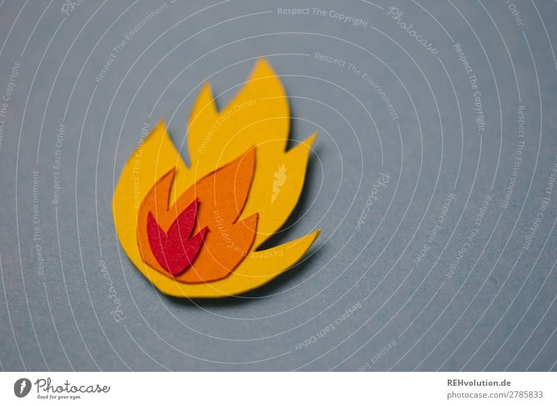 Feuer Symbole & Metaphern Papier gebastelt Flamme Zeichen Hintergrund grau brennen Brand heiß Wärme gefährlich Gefahr bedrohlich Grafik u. Illustration