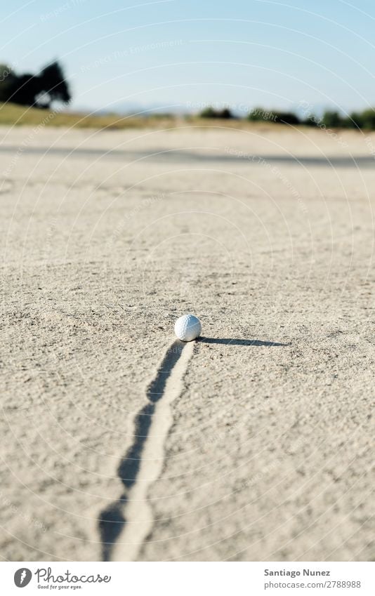 Golfball im Sandbunker Bunker Ball Falle Schaukel verstopft Tag Sport Freizeit & Hobby Gefahr weiß Licht einbetten Freude Problematik vergraben Erholung Wärme