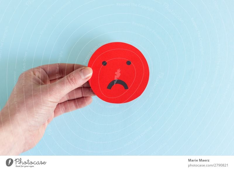 Unglückliches Smiley - Schlechte Kunden-Bewertung Zeichen gebrauchen Kommunizieren weinen einfach Wut blau rot Gefühle Laster Trauer Enttäuschung Ärger