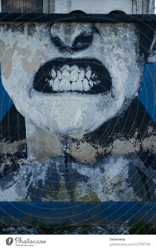 rage Mensch Gesicht Nase Mund Lippen Zähne 1 Mauer Wand Fassade Graffiti Wut Ärger gereizt Feindseligkeit Frustration Aggression Gewalt Hass Farbfoto