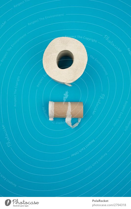 #A# Spritzpups Kunst ästhetisch Toilette Toilettenpapier Klopapierhalter Klopapierhut blau voll leer Farbfoto mehrfarbig Innenaufnahme Studioaufnahme