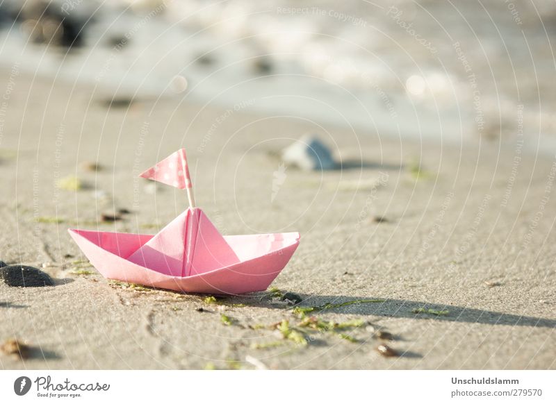Rosa Ahoi! ruhig Ferien & Urlaub & Reisen Tourismus Sommer Sommerurlaub Strand Meer Schifffahrt Segelboot Papierschiff Wasserfahrzeug Dekoration & Verzierung