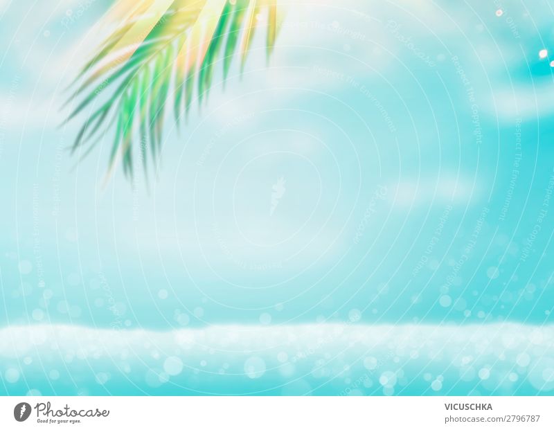 Sommer Meer Hintergrund mit Palmblätter Lifestyle Design Freude Ferien & Urlaub & Reisen Sommerurlaub Strand Wellen Natur Blatt Hintergrundbild Palmenwedel