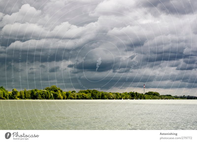 Donauinsel Umwelt Natur Landschaft Pflanze Wasser Himmel Wolken Gewitterwolken Horizont Sommer Klima Wetter schlechtes Wetter Unwetter Wärme Baum Sträucher Wald