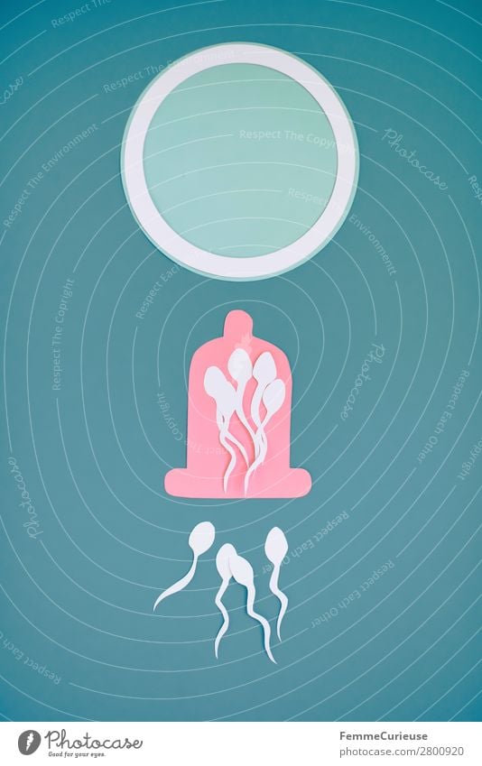 Symbol picture for contraception Zeichen Sex Sexualität Verhütungsmittel Familienplanung Kondom Eizelle Spermien Symbole & Metaphern Papier ausgeschnitten rosa