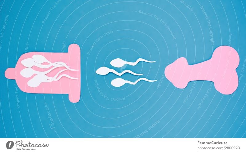 Symbol picture for contraception Zeichen Sex Sexualität Spermien Penis Kondom Verhütungsmittel Fortpflanzung fruchtbar rosa hell-blau Grafik u. Illustration