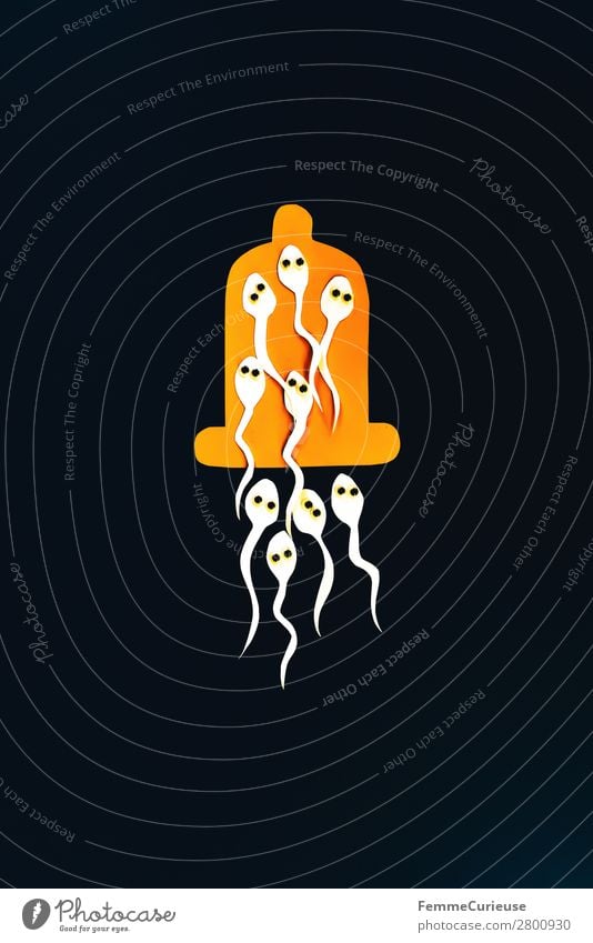 Symbol image for contraception - sperm in condom Zeichen Sex Sexualität Kondom Verhütungsmittel Familienplanung schwarz orange Wackelaugen Auge