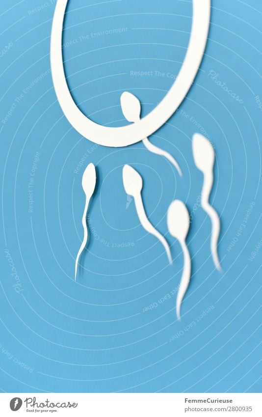 Reproduction - sperm siwmming to egg cell Zeichen Sex Sexualität blau weiß Symbole & Metaphern Grafik u. Illustration Grafische Darstellung Papier