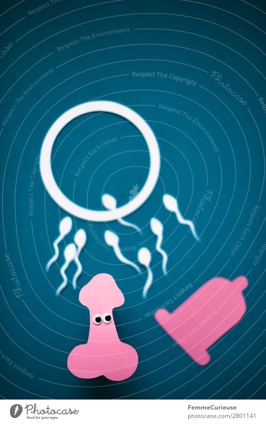 Symbol image for reproduction Familie & Verwandtschaft Sex Sexualität Penis Verhütungsmittel Familienplanung Kondom Eizelle Auge einfach Spermien ausgeschnitten