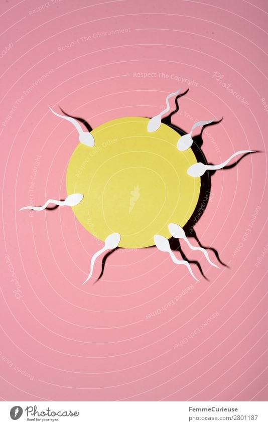 Reproduction - sperm swimming to egg cell Zeichen Sex Sexualität Eizelle Spermien Fertilisation Biologie Familienplanung Fortpflanzung rosa gelb weiß