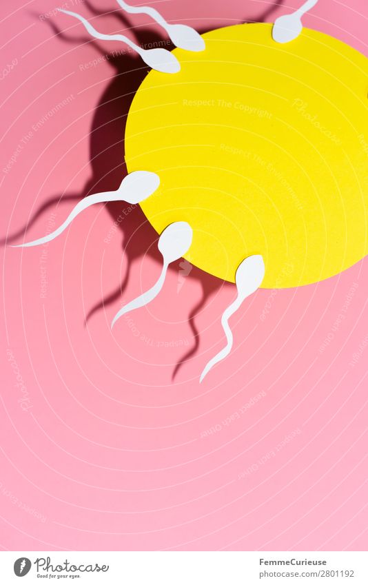 Reproduction - sperm swimming to egg cell Zeichen Sex Sexualität Eizelle Spermien rosa gelb Fertilisation Kinderwunsch Familienplanung fruchtbar